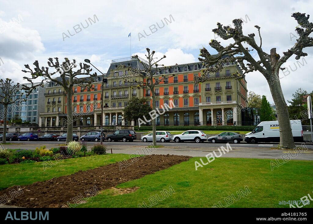 The Palais Wilson in Geneva. Switzerland. headquarters of the Office of the United Nations High Commissioner for Human Rights. It was also the headquarters of the League of Nations from 1920  to 1936.  the building was named after U.S. President Woodrow Wilson. who was instrumental to the foundation of the League of Nations.