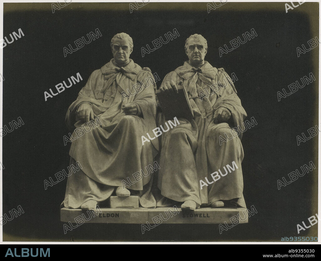 Two statues of John Scott and William Scott by Musgrave Watson, exhibited at the Great Exhibition of the Works of Industry of All Nations of 1851 in London, Eldon and Stowell. (Marble) Watson (title on object), C.M. Ferrier & F. von Martens (attributed to), printer: Nicolaas Henneman, London, 1851, photographic support, salted paper print, height 150 mm × width 198 mm.