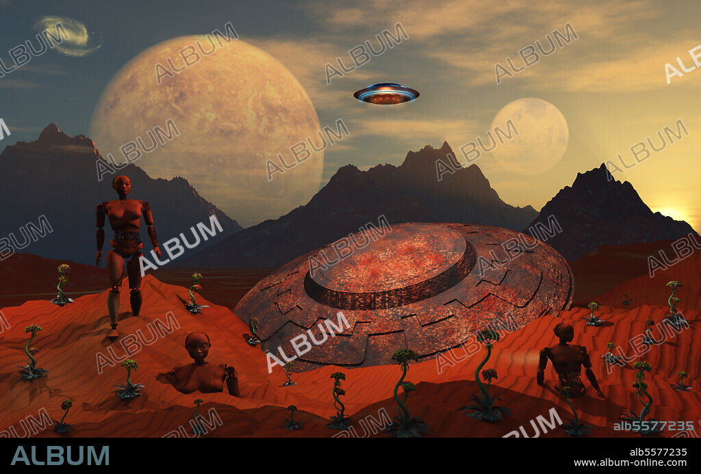 After many weeks of searching, an alien flying saucer comes across the crash site of one of its sister ships which lost contact with its home world.