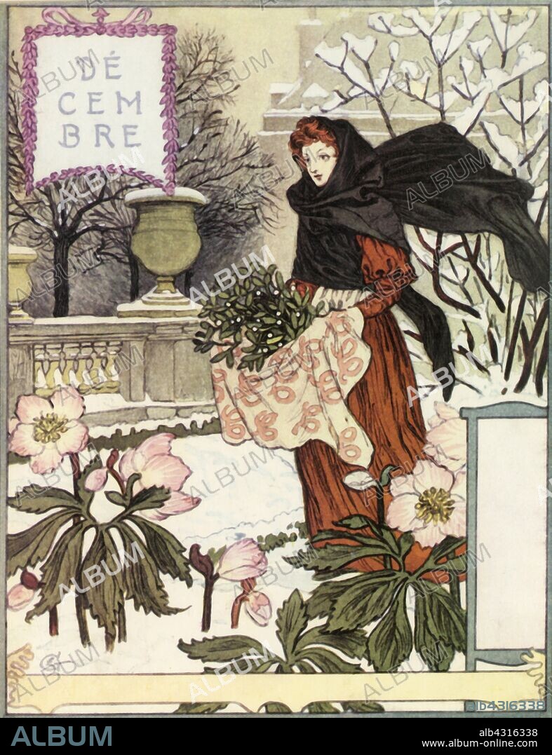 EUGENE SAMUEL GRASSET. 'Décembre', 1896. From "Calendrier la Belle Jardinière", by Eugène Grasset. [Paris, 1896].