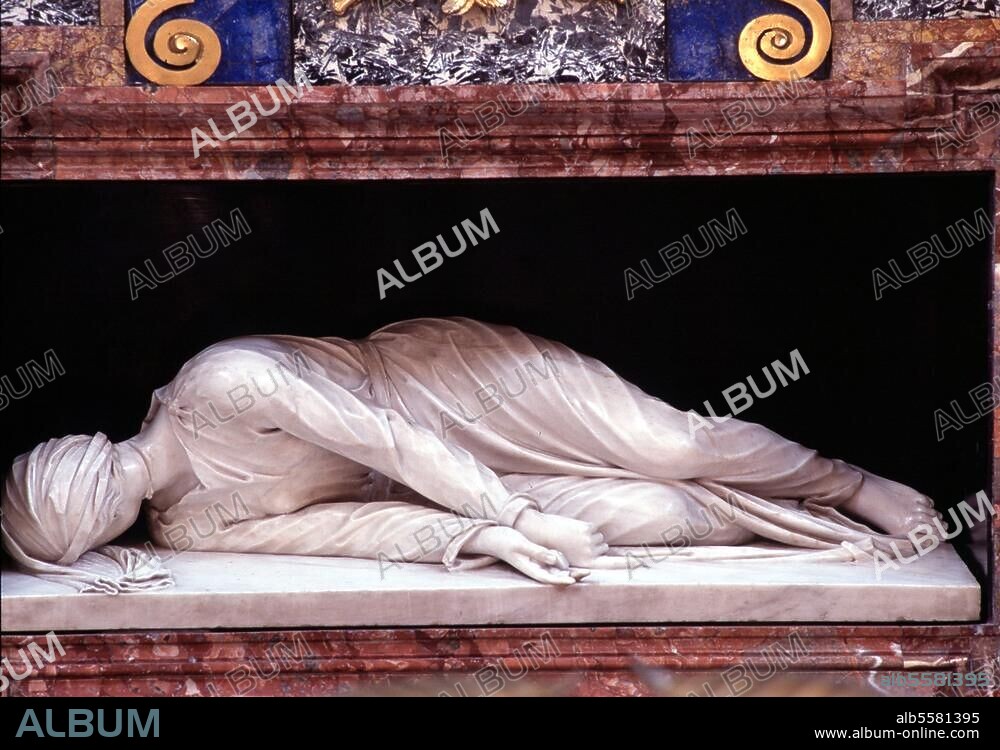 Maderno, Stefano um 1576 - 1636. "Die Heilige Cäcilie", 1599/1600. Marmor, Länge 102 cm. Rom, S. Cecilia in Trastevere. Foto (Achim Bednorz).