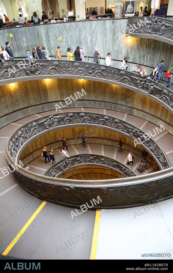Bramante Staircase. Located in Vatican Museums. Designed by Giuseppe Momo, 1932, inspired by spiral staircase designed by Donato Bramante, 1512.Vatican City.