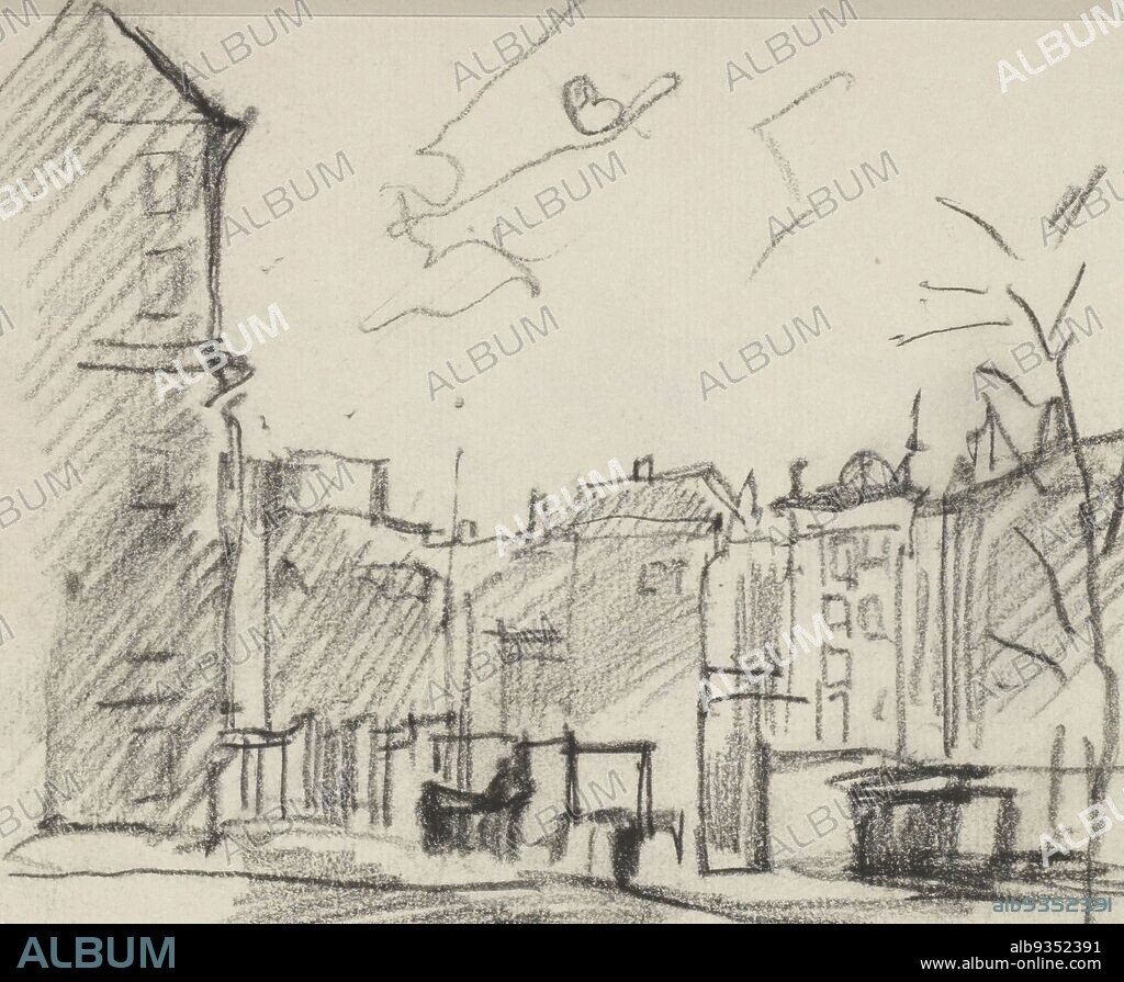 Page 13 and page 14 from a sketchbook with 32 pages, View of the Paleisstraat in Amsterdam with the Royal Palace., draughtsman: George Hendrik Breitner, Amsterdam, 1886 - c. 1891, George Hendrik Breitner, 1886 - c. 1891.