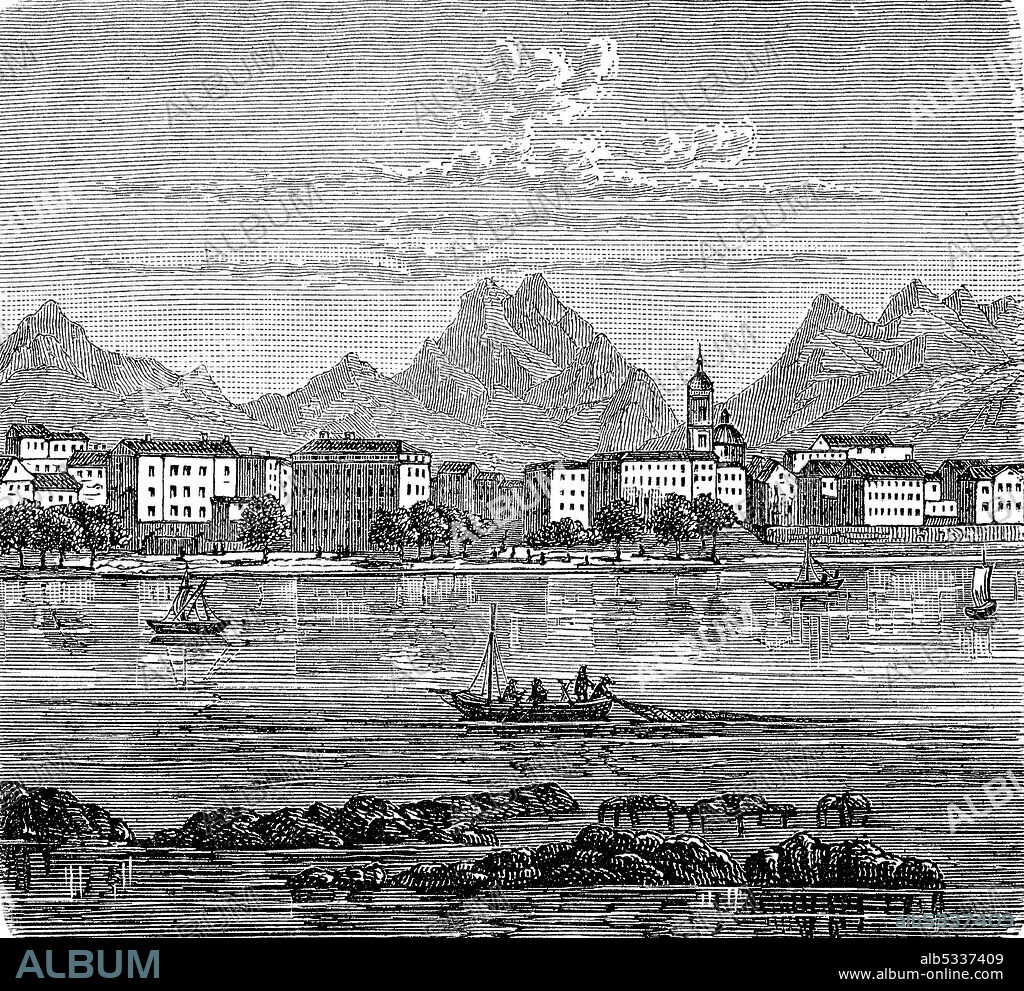 Ajaccio in Corsica, France, in 1883  /  Ajaccio auf Korsika, Frankreich, im Jahre 1883, Historisch, historical, digital improved reproduction of an original from the 19th century / digitale Reproduktion einer Originalvorlage aus dem 19. Jahrhundert.