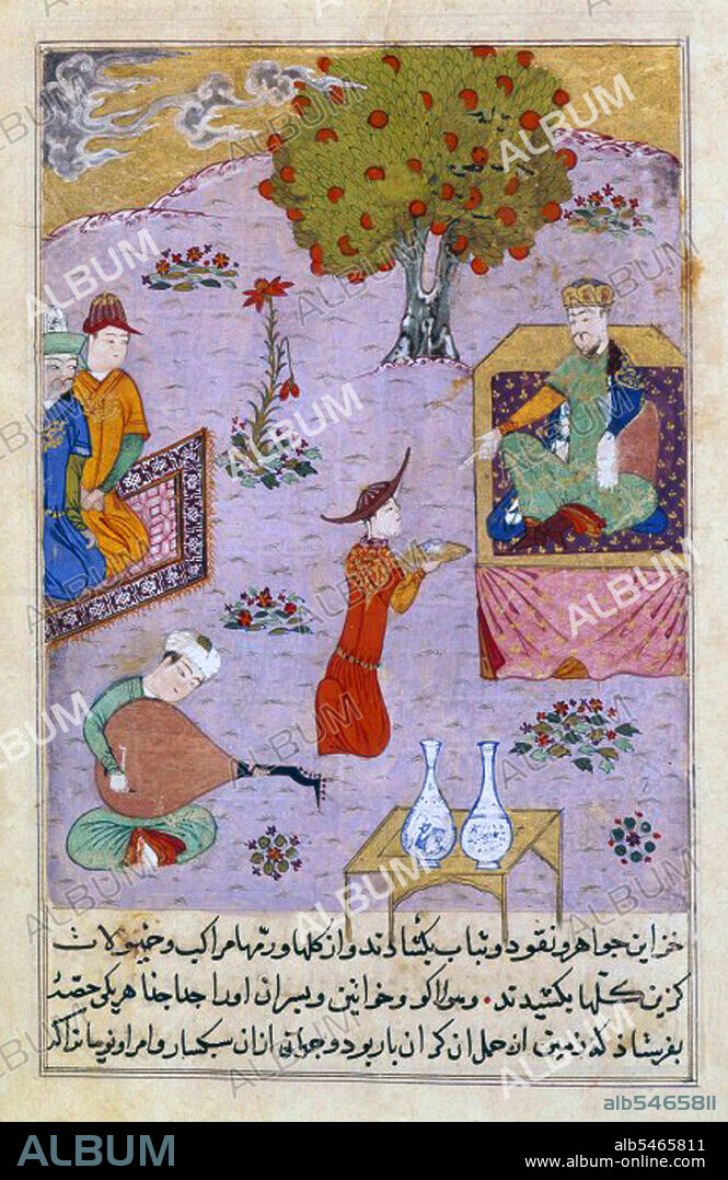 Guyuk Khan feasting. From the Tarikh-i Jahangushay-i Juvaini (1438). Guyuk was the third Khagan of the Mongol Empire. He was the eldest son of Ogedei Khan, grandson of Genghis Khan, and reigned from 1246 to 1248.