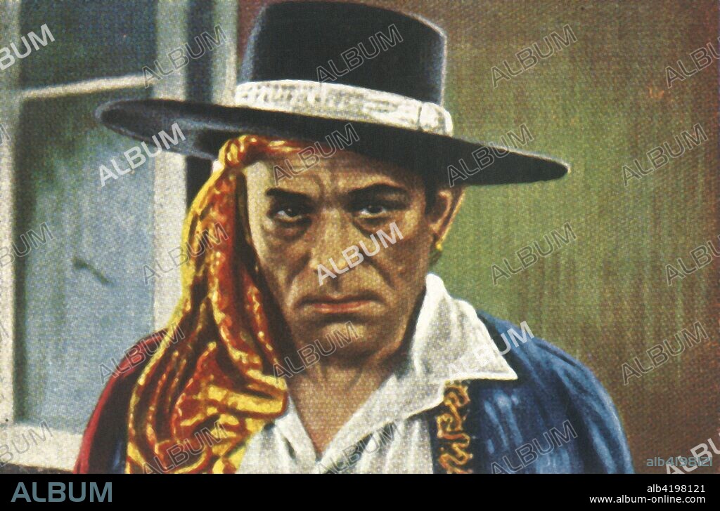 Lon Chaney in "The Unknown", c1928. American actor Lon Chaney (1883-1930) as Alonzo the Armless in a 1927 silent horror film directed by Tod Browning. From "Die Welt in Bildern", (The World in Pictures), cigarette card album, c1928. [Georg A Jasmatzi, A.-G., Dresden, Germany].