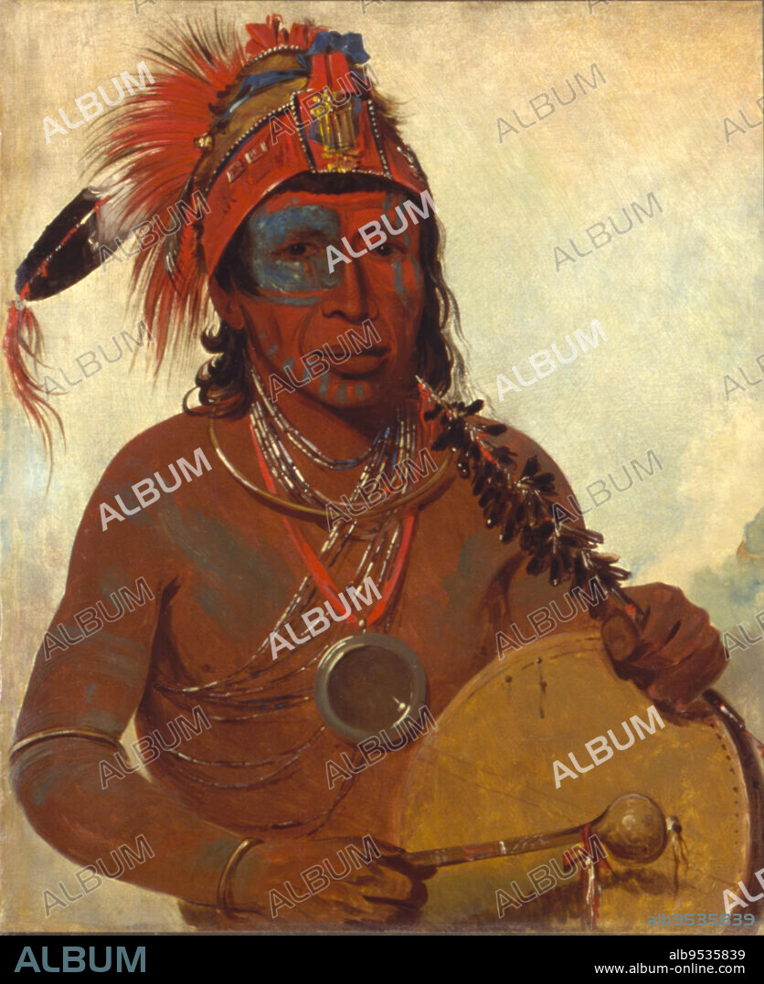 GEORGE CATLIN. Tóh-to-wah-kón-da-pee, Blue Medicine, a Medicine Man of the Ting-ta-to-ah Band. oil on canvas. Date: 1835.