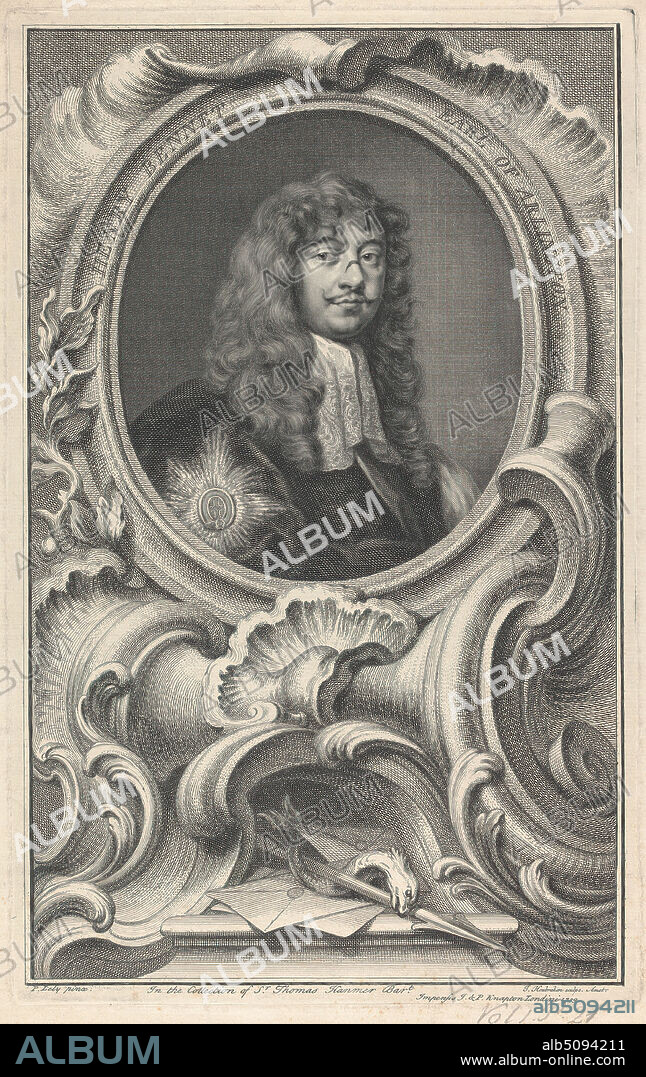 Henry Bennet, 1st Earl of Arlington, Jacobus Houbraken, 16981780, Dutch, after Sir Peter Lely, 16181680, Dutch, active in England (from 1643), 1739, Engraving on moderately thick, moderately textured, cream, laid paper, Sheet: 15 3/8 × 9 3/4 inches (39.1 × 24.8 cm), Plate: 14 3/4 × 9 1/4 inches (37.5 × 23.5 cm), and Image: 14 1/16 × 8 5/8 inches (35.7 × 21.9 cm).