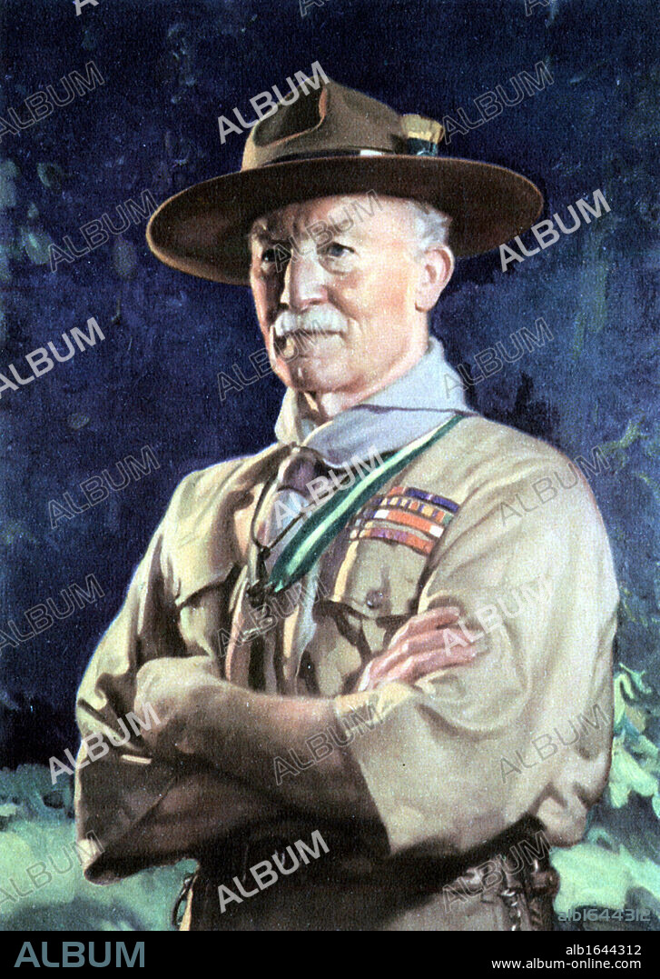 Robert Stephenson Smyth Baden-Powell (1815-1941) lst Viscount Baden-Powell.  English soldier: defender of Mafeking in 2nd Boer War (1899-1900). Founder of Boy Scouts (1908), and Girl Guides (1910), Wolf Cubs (1916). Baden-Powell in Scout uniform.