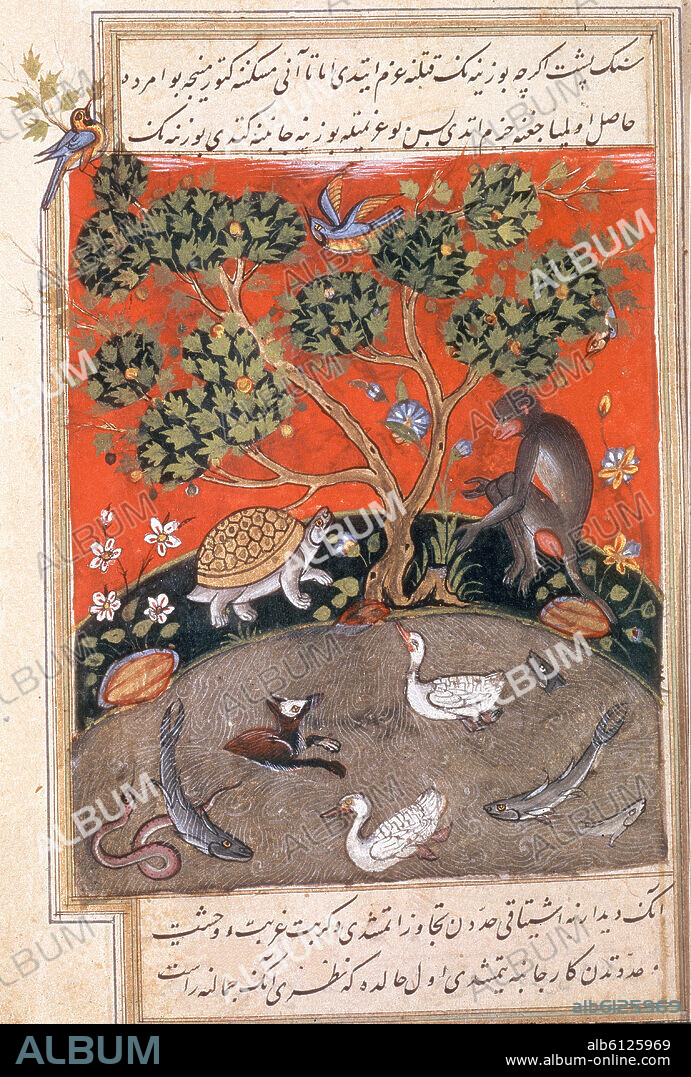 FABULAS DE BIDPAI. LIBRO DE FABULAS DE CALILA Y DIMNA-ILUSTRACION-ANIMALES-LIT INDIA-HACIA 300 DC.