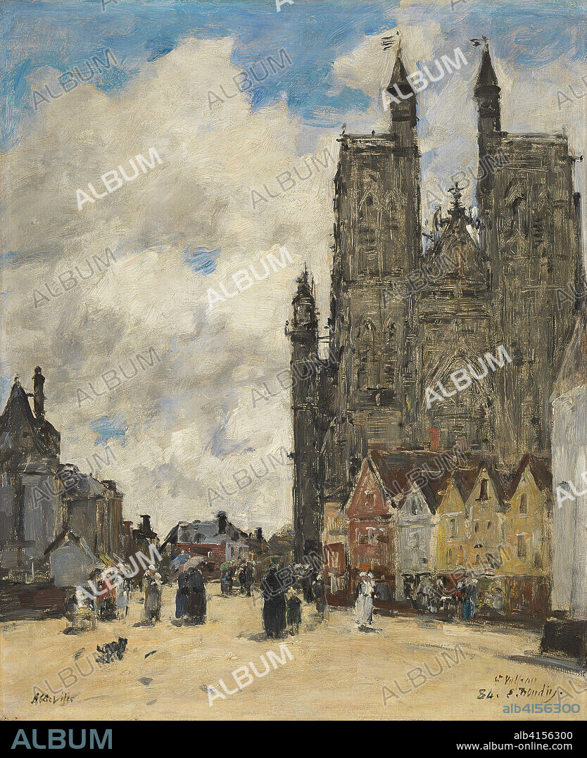 EUGÈNE BOUDIN. Eugène Boudin (Honfleur, 1824-Deauville, 1898). La plaza de la Iglesia de Saint Vulfran en Abbeville (1884). Óleo sobre tabla. 44,5 x 37 cm.