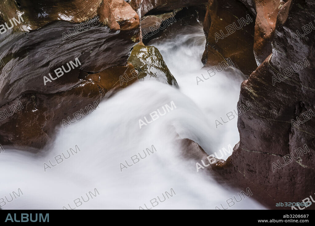 Waterfall on the Cinca River, Pineta Valley, Ordesa and Monte Perdido National Park, Huesca Province, Aragon, Pyrenees Mountains, Spain.