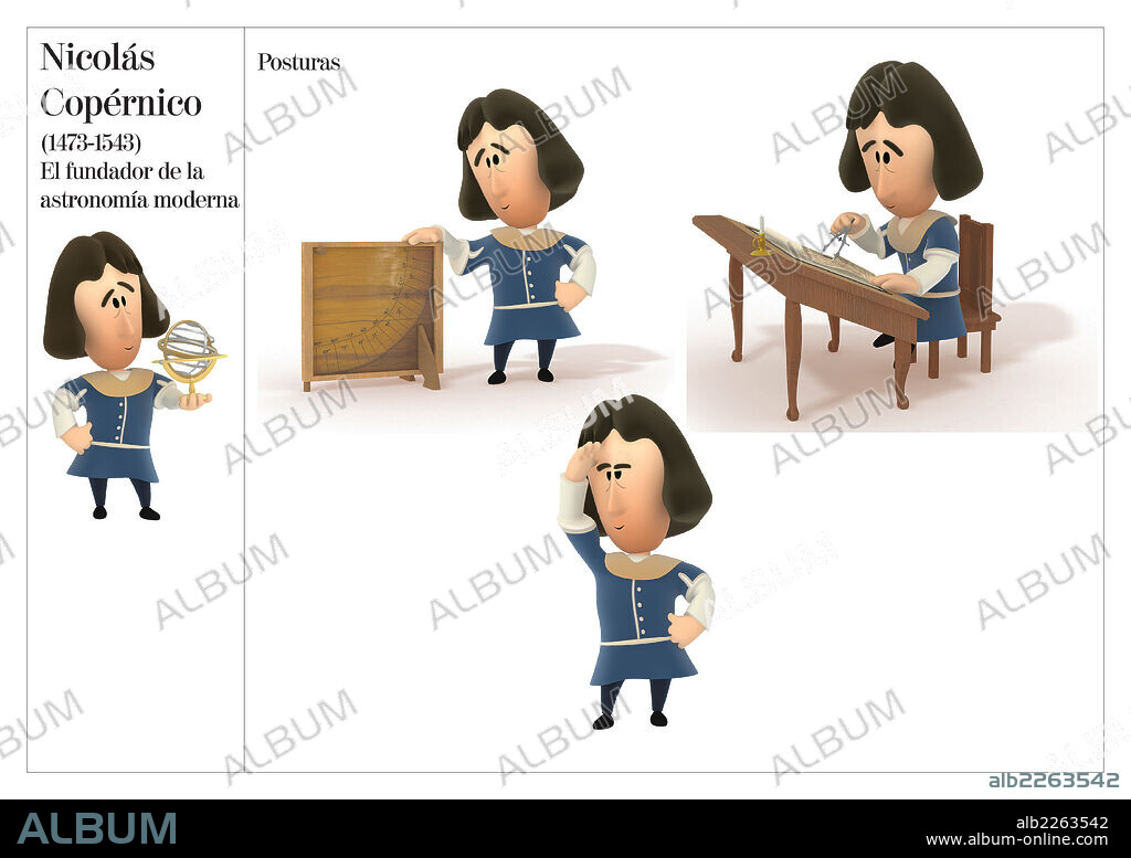 NICOLAS COPERNICO. Ilustraciones posturales de Nicolás Copérnico, el fundador de la astronomía moderna, (1473-1543).