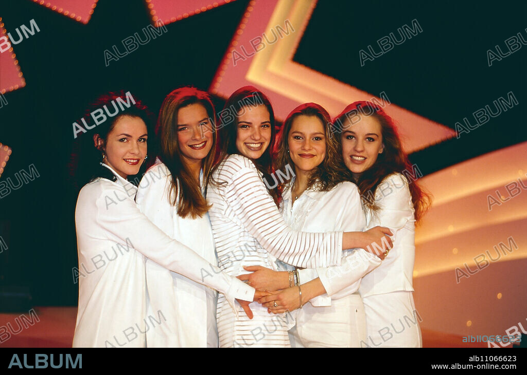 All about Angels, German girls band, Germany, 1997, Participation in the German preliminary round of the Eurovision Song Contest, 1997, photo: Lilian Klebow, Susanne Ring, Jasmin Teuber, Tanja Bayer, Tabea Marie.