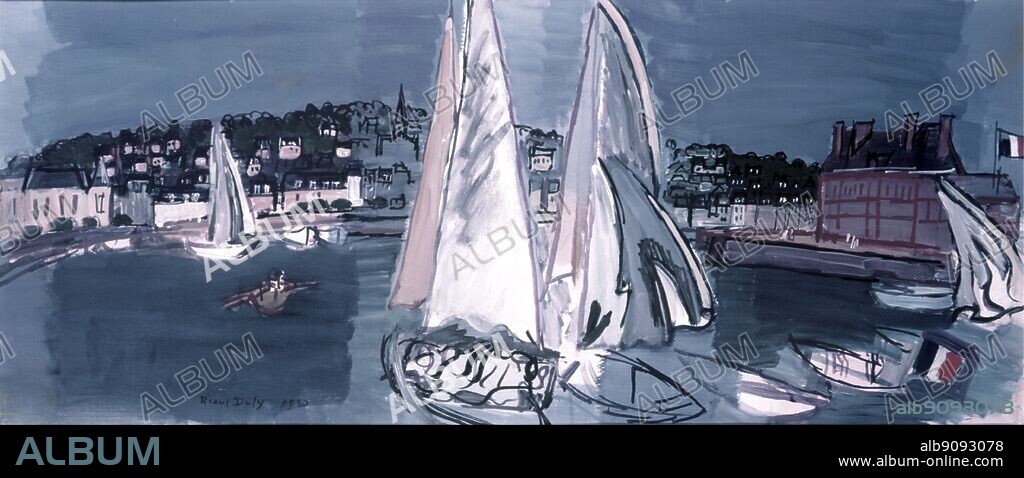 Deauville, Drying the Sails - 1933. Deauville, le séchage des voiles. by Raoul Dufy. in the Tate Gallery. Raoul Dufy (June 3, 1877 - March 23, 1953) was a French Fauvist painter born in Le Havre in Normandy. He developed a colourful, decorative style that became fashionable for designs for ceramics, textiles and decorative schemes for public buildings. He is noted for scenes of open-air social events.. ©2006 TopFoto.