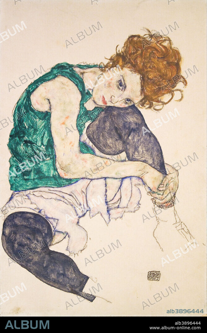 EGON SCHIELE. Seated Woman with Legs Drawn Up (Adele Herms). Date/Period: 1917. Drawing.