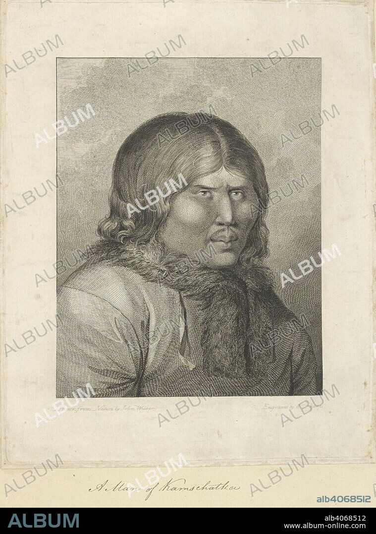 A man of Kamchatka. Drawn from nature by John Webber, engraved by W. Sharp. In 1779, Captain James Cook's Discovery and Resolution anchored in the bay of Petropavlovsk-Kamchatsky, following Cook's death. A collection of drawings by A. Buchan, S. Parkinson, and J. F. Miller, made in the Countries visited by Captain James Cook in his First Voyage [1768-1771], also of prints published in John Hawksworth's Voyages of Biron [Byron], Wallis, and Cook [1773], as well as in Cook's second and third Voyages [1772-1775, 1776-1780]. 1768-1780. Captain Cook's third voyage. Source: Add.23921 f.109.