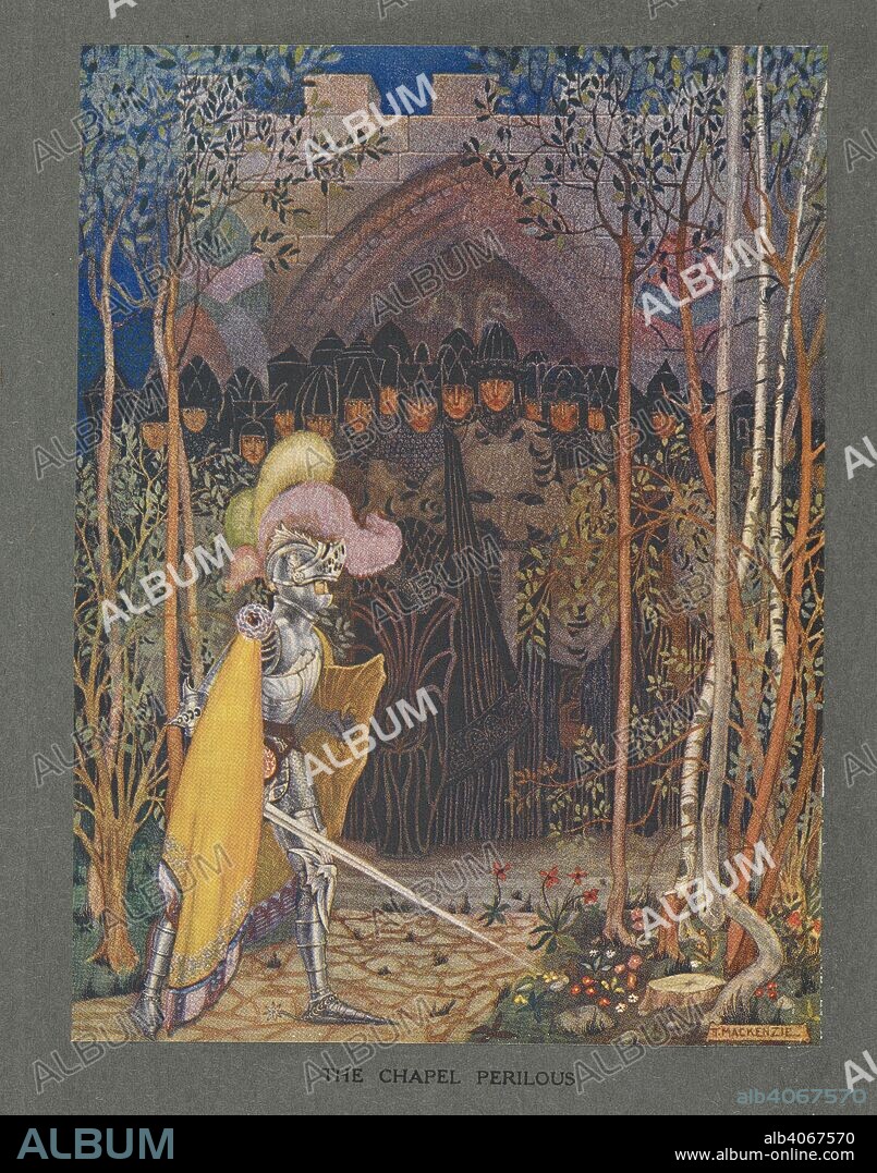 CHRISTINE CHAUNDLER and MACKENSIE. The chapel perilous. The Chapel Perilous. Arthur and his Knights ... Illustrated by Mackenzie. London : Nisbet & Co., [1920]. Source: 12403.bb.6 opposite page 106.