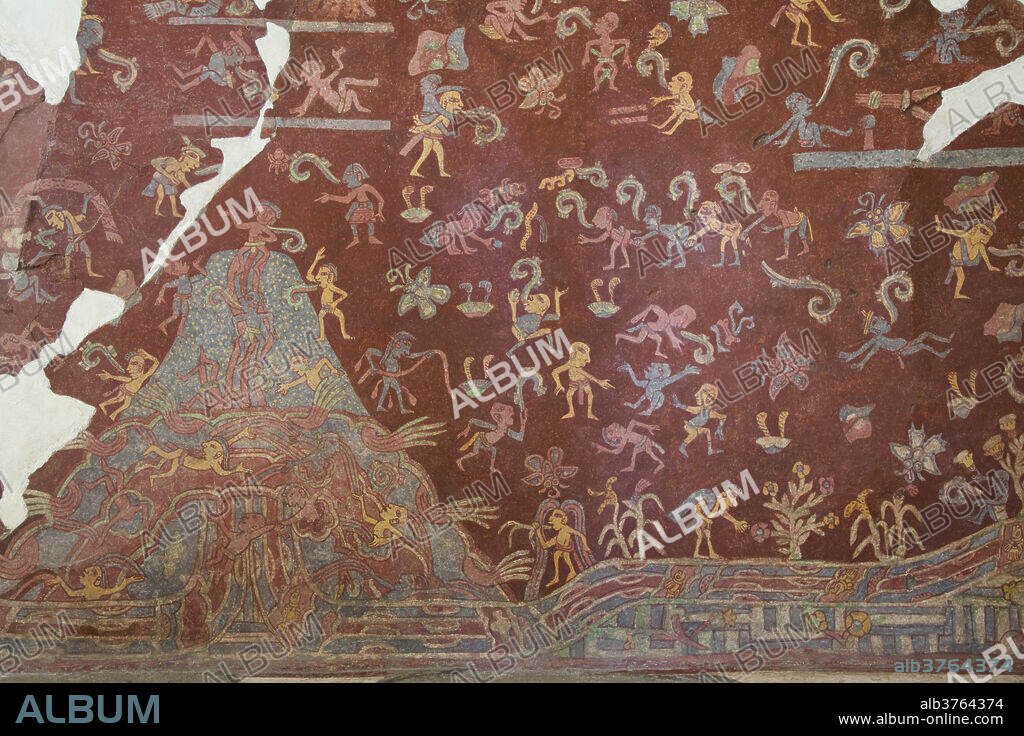 Wall Mural, El Tlalocan, Tlaloc's Paradise, Palace of Tepantitla, Teotihuacan Archaeological Zone, UNESCO World Heritage Site, State of Mexico, Mexico, North America.