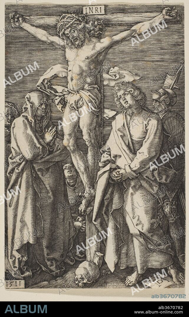 ALBERTO DURERO. The Crucifixion, from The Passion. Artist: Albrecht Dürer (German, Nuremberg 1471-1528 Nuremberg). Dimensions: Sheet: 4 5/8 × 2 15/16 in. (11.7 × 7.5 cm). Date: 1511.