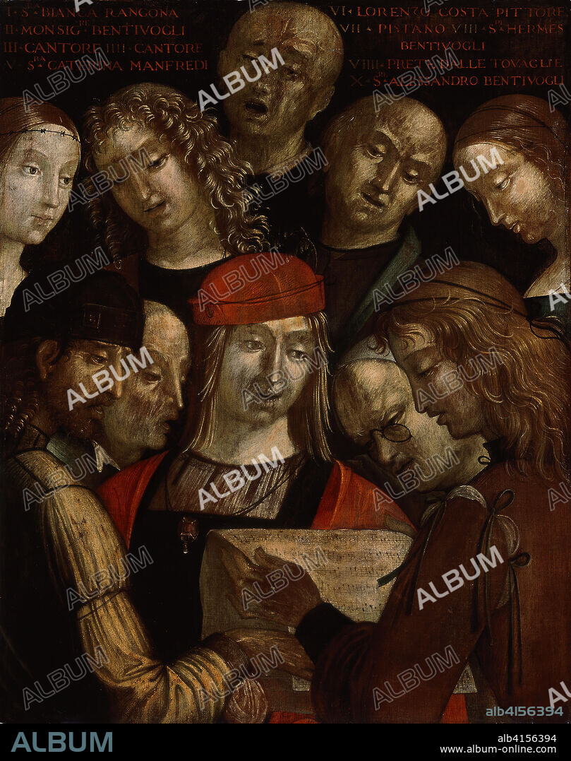 Lorenzo Costa (Ferrara, ca. 1460-Mantua, 1535). The Bentivoglio Family (1493). Mixed media on canvas. 105 x 82 cm.
