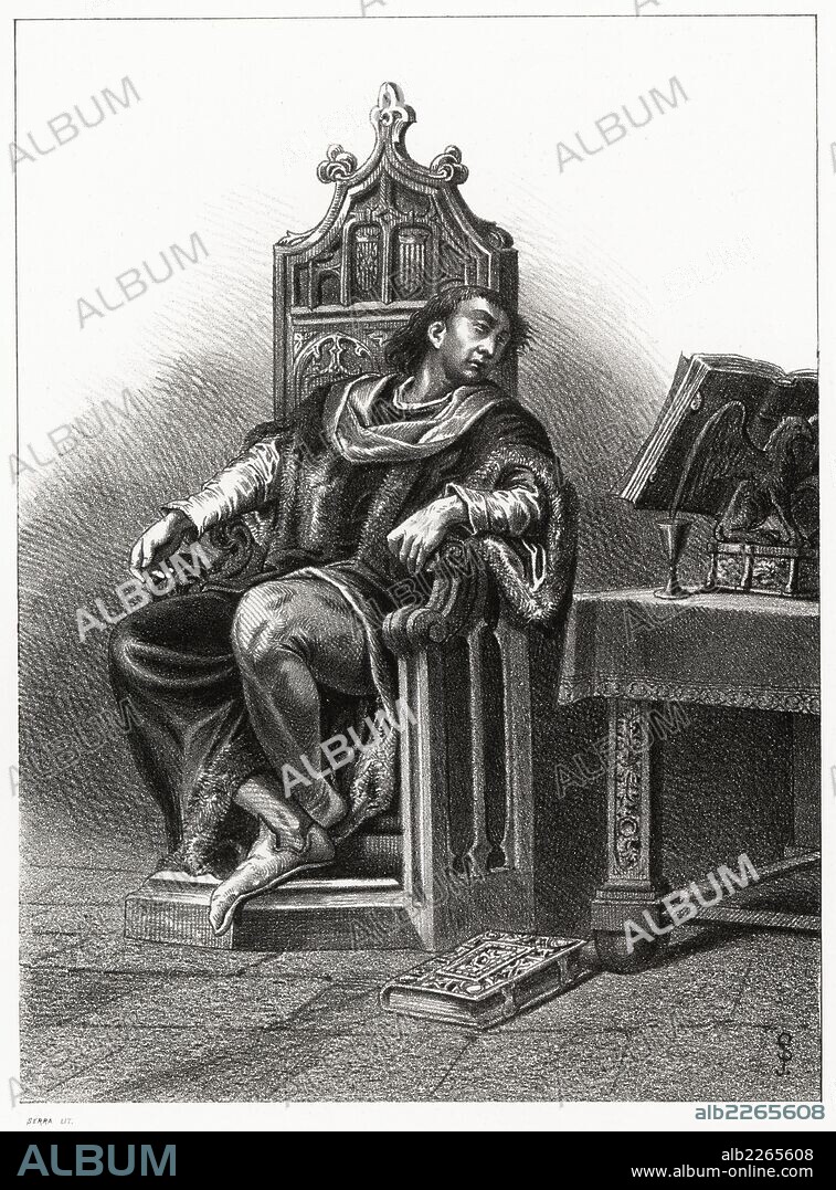 Historia de España. Don Carlos de Trastámara y Évreux (1421-1461), príncipe de Viana y de Girona. Grabado de 1872.