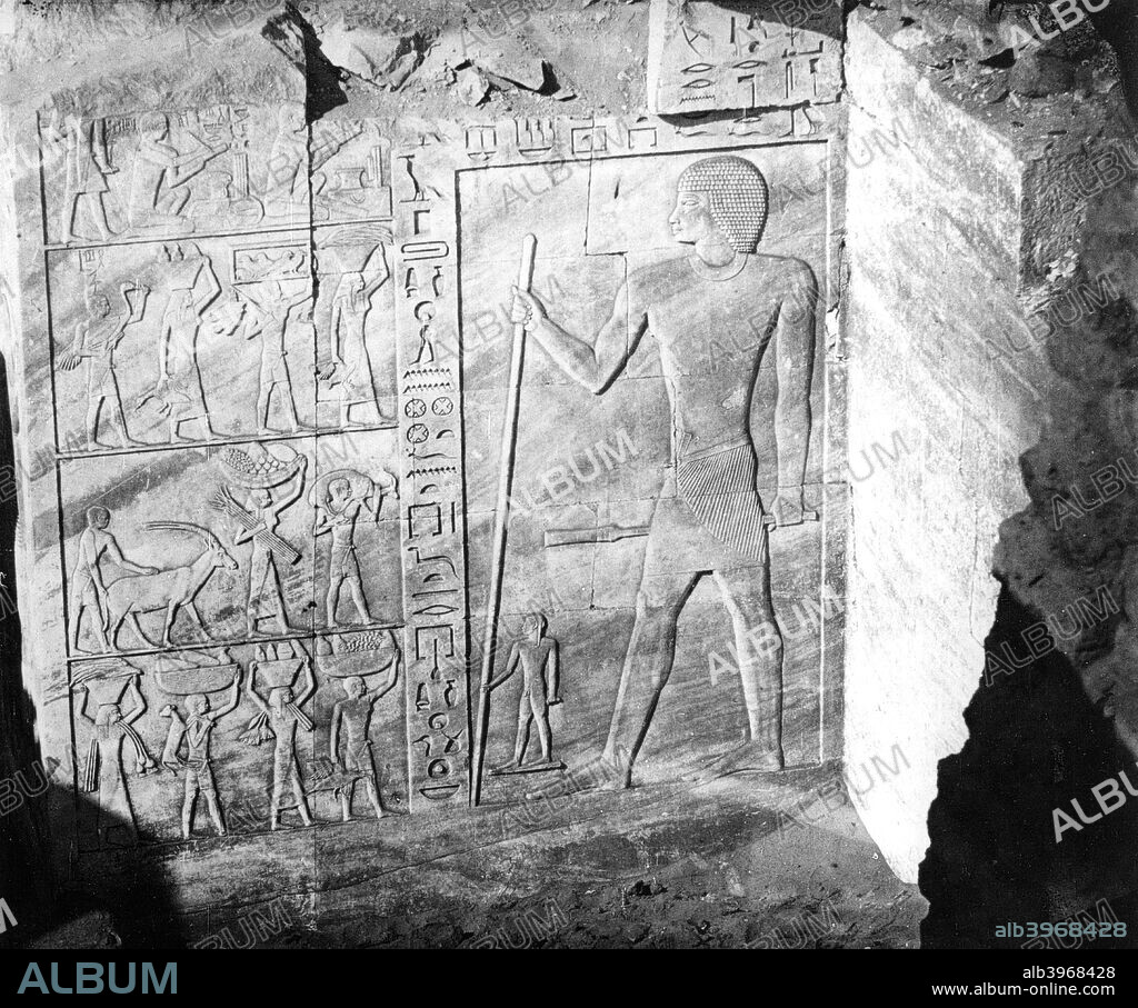 Egyptian hieroglyphs, Egypt, 1863-1864. Photograph from an expedition to Egypt by Emmanuel Rougé, Viscount of Banville, in 1863-1864.