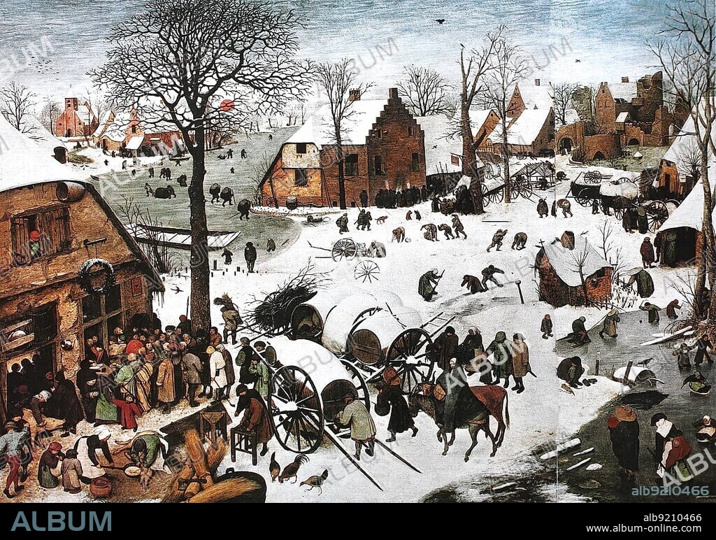 The Census in Bethlehem, Emperor Augustus ordered a census to be taken throughout the Roman Empire, Painting by Pieter Bruegel the Elder (1525-1569), Historic, digitally restored reproduction of a 19th century original, exact original date not known