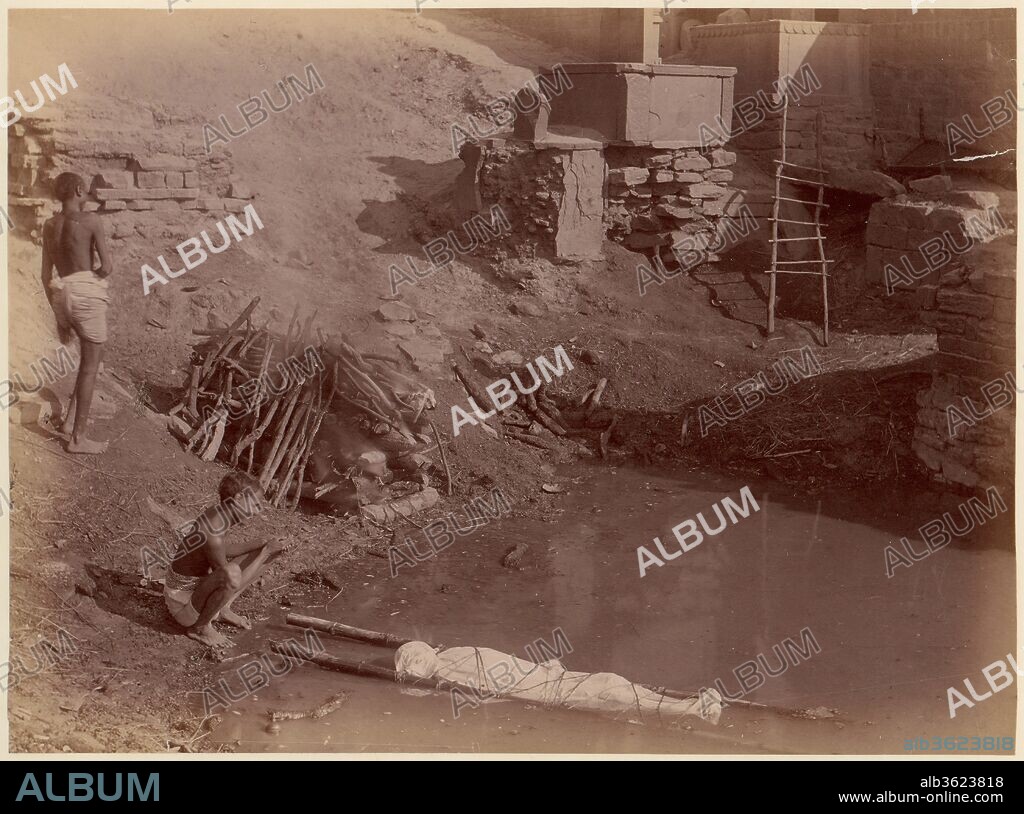 G. W. LAWRIE & CO.. [Cremation Ground at Manikarnika Ghat, Varanasi, India]. Artist: Lawrie & Co., G.W. (British). Dimensions: 20.2 x 27.3 cm (7 15/16 x 10 3/4 in.). Date: 1860s-70s.