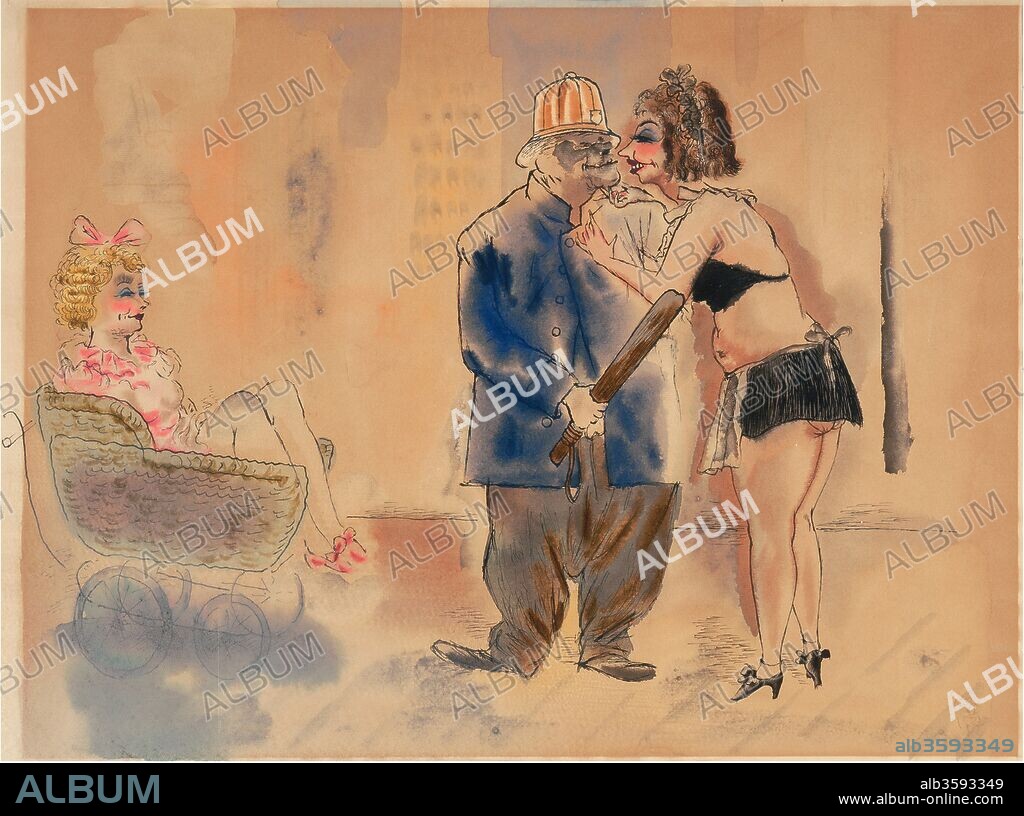 GEORGE GROSZ. Policeman and Prostitutes.