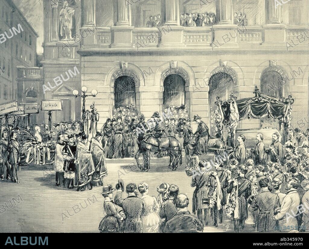 Funeral of Bedrich Smetana in Prague, 1884, engraving.