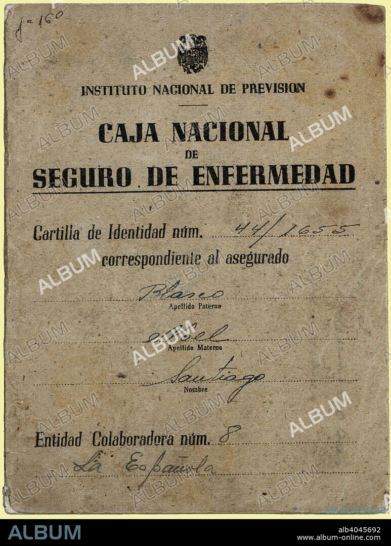 Cartilla de identidad de la Caja Nacional de Seguro de Enfermedad, del Instituo Nacional de Previsión. Agosto de 1944.