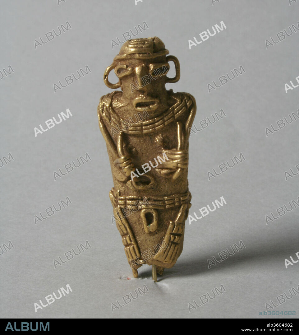 Female Figure (tunjo). Culture: Muisca. Dimensions: Height 1-1/2 in.. Date: 10th-16th century.