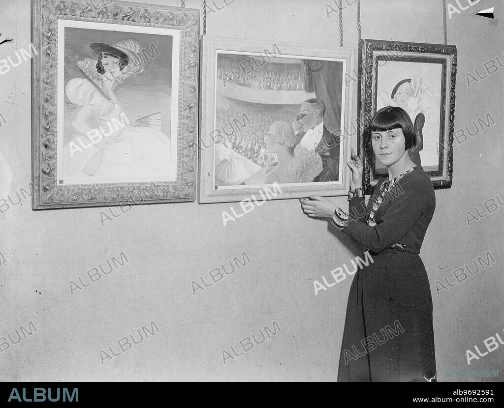 14 year old girl artist prepares for second exhibition of her work . Miss Sheila Charles , the 14 year old artist , is holding a second exhibition of her paintings at the gallery of Messrs . Walter Bull and Sanders in Cork Street , London . Her previous show took place a year ago . Photo shows ; Miss Sheila Charles arranging some of her paintings for the opening of the exhibition . 19 May 1933.