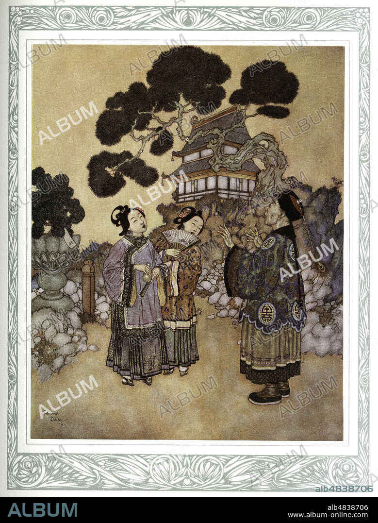 LE ROSSIGNOL, et l'Empereur de Chine. " Illutration Edmond ou Edmund DULAC (1882-1953= ADAGP) pour COntes d'ANDERSEN , de Hans christian ANDERSEN, Edit d'Art Piazza, 1911. Credit : Coll Privee KHARBINE TAPABOR.