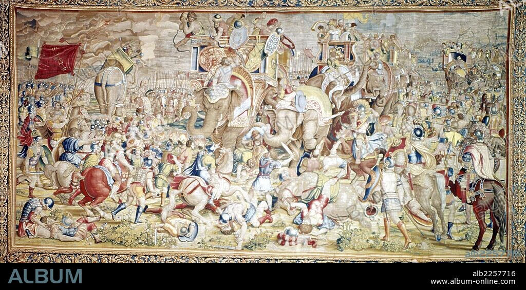 ANIBAL. GENERAL CARTAGINES. GUERRA PUNICA. " BATALLA DE ZAMA " TAPIZ. PALACIO REAL. MADRID. PATRIMONIO NACIONAL.