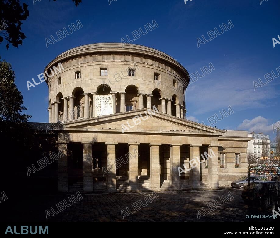 Paris (Frankreich), 19.Arr., Rotonde de la Villette (Zollgebäude an der ehem Barrière de la Villette; erb. ab 1786; Arch.: Claude-Nicolas Ledoux).-Außenansicht von Osten.-Foto, undat.