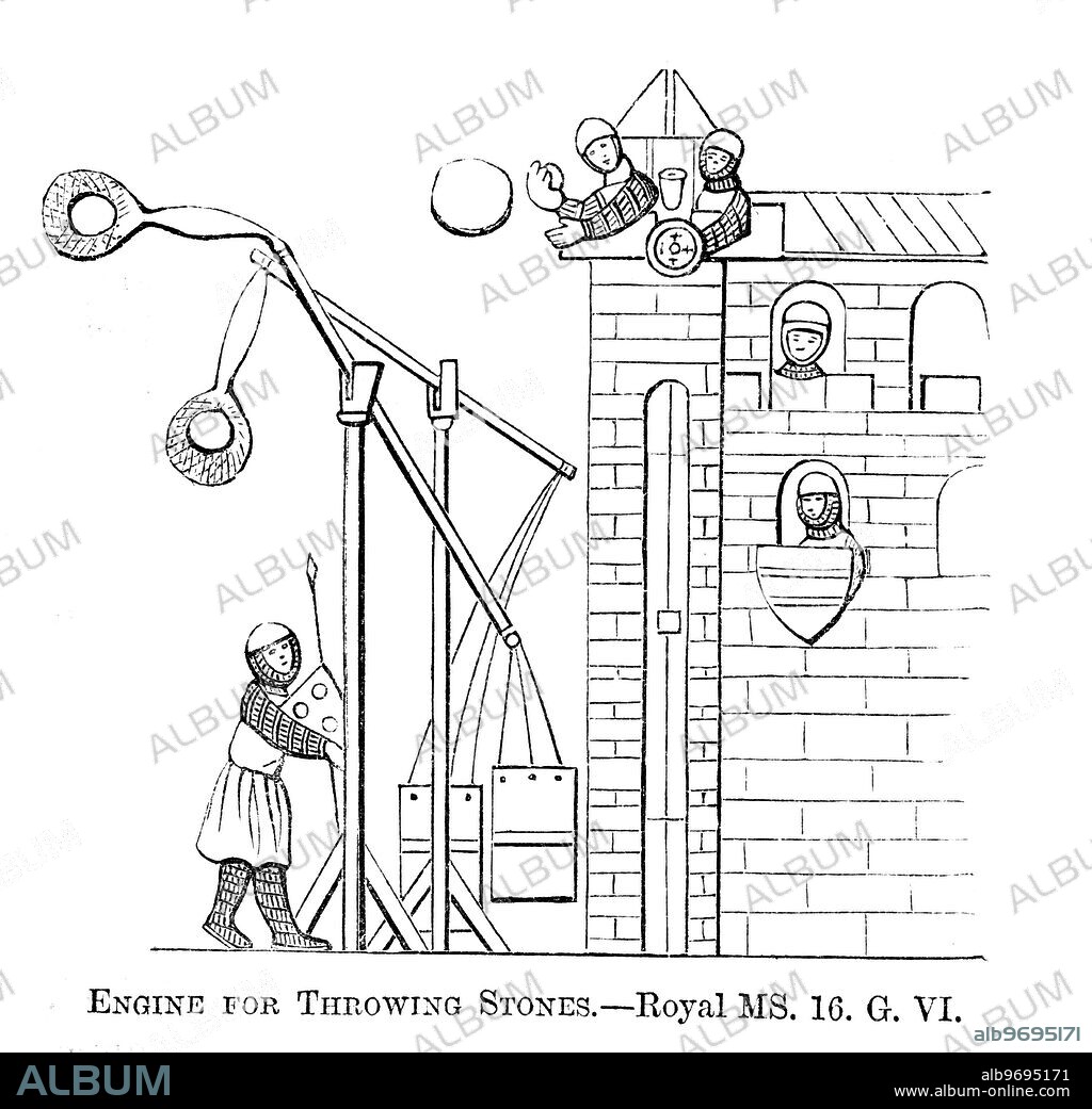 Siege engine for throwing stones . Medieval .