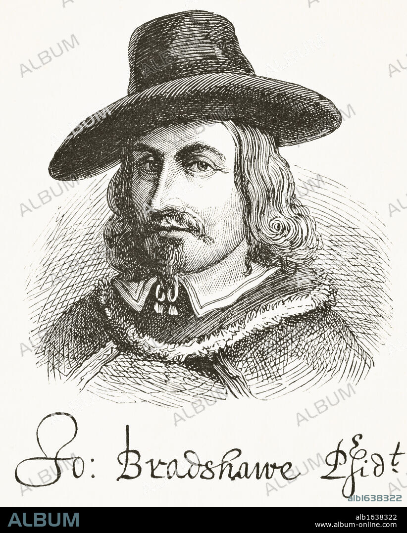 John Bradshaw 1602 to 1659. Judge at trial of King Charles I. From The National and Domestic History of England by William Aubrey published London circa 1890.