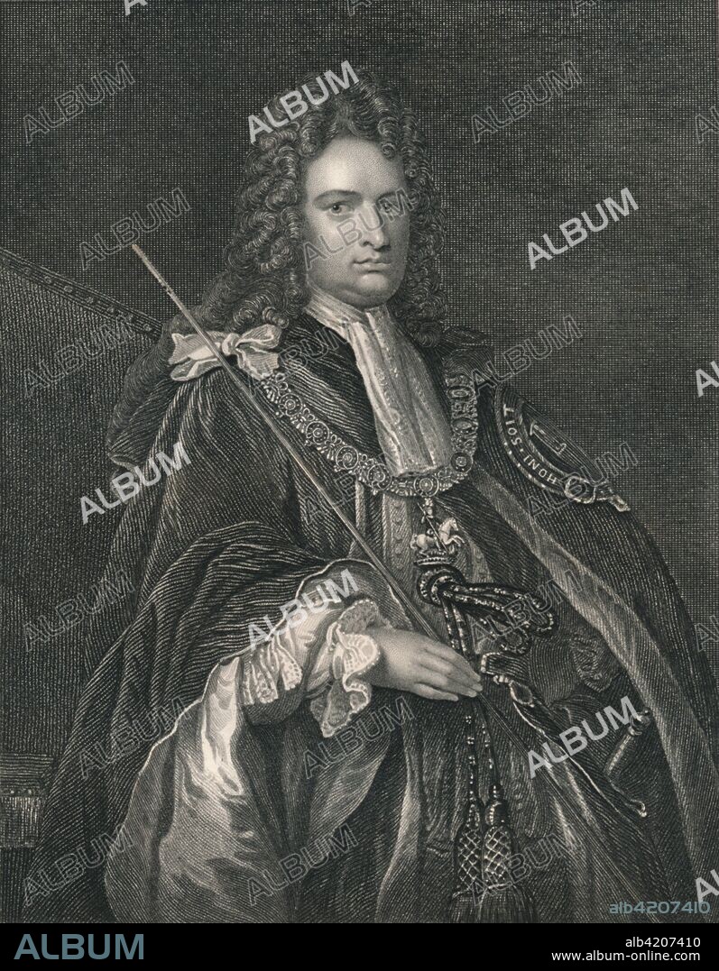 'Robert Harley, Earl of Oxford', (early-mid 19th century). Portrait of English statesman and politician Robert Harley, 1st Earl of Oxford and Mortimer (1661-1724) 'From the original of Sir Godfrey Kneller in the British Museum'. [The London Printing and Publishing Company, London].
