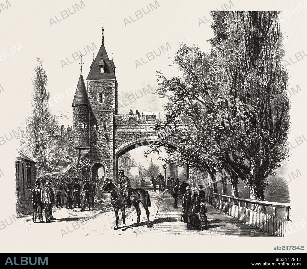 QUEBEC, ST. LOUIS GATE, CANADA, NINETEENTH CENTURY ENGRAVING.