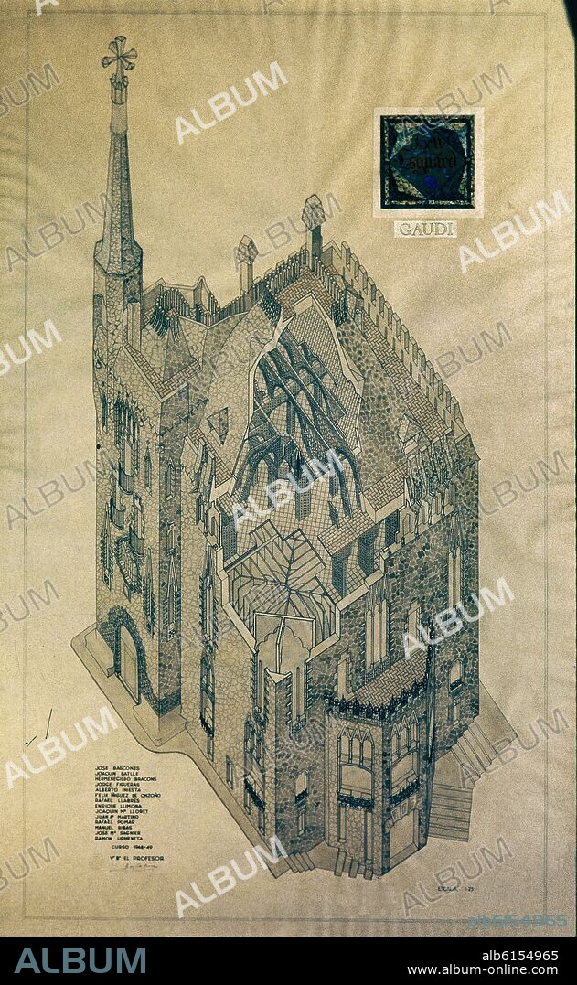 ANTONI GAUDÍ. PROYECCION ISOMETRICA DE LA TORRE BELLESGUARD 1900-1909.