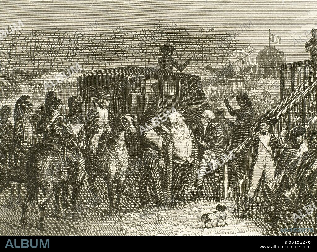 HISTORIA DE FRANCIA. EJECUCION DE LUIS XVI el 21 de enero de 1793. Epoca de la conversión Girondina (1792-1793). Grabado del siglo XIX.