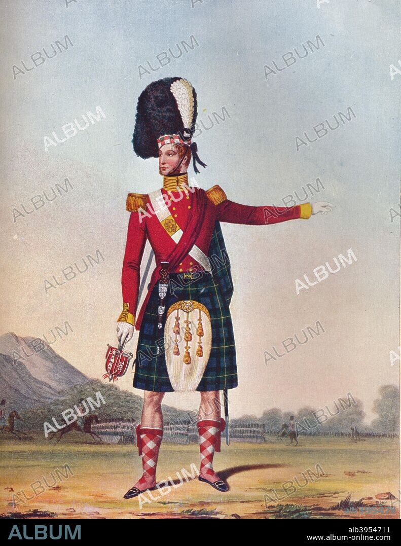 Officer of the 92nd Highland Regiment of Foot, c1833. A hand painted lithograph from Spooner's Upright Series of Costume of the British Army, 1833-36. From The Connoisseur Vol. XXXIX [Otto Limited, London, 1914.].