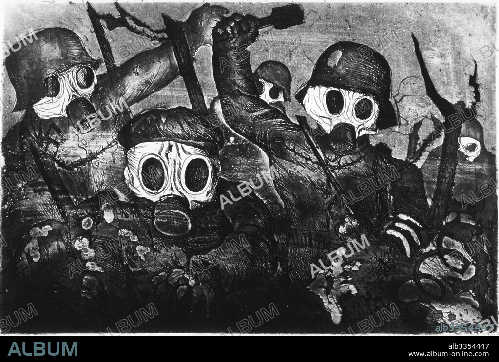 OTTO DIX. Stormtroops advancing under a gas attack (From the series "The War").