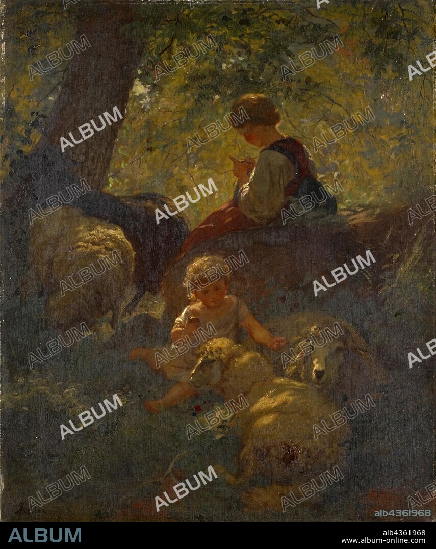 Children with sheep, 1860, oil on canvas, 65 x 54 cm, signed lower left: RKoller [R and K ligated], Johann Rudolf Koller, Zürich 1828–1905 Zürich.