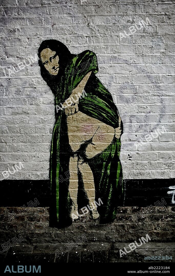 Street art piece made by the famous street art artist Banksy. It shows Mona Lisa showing her bum. 2007.