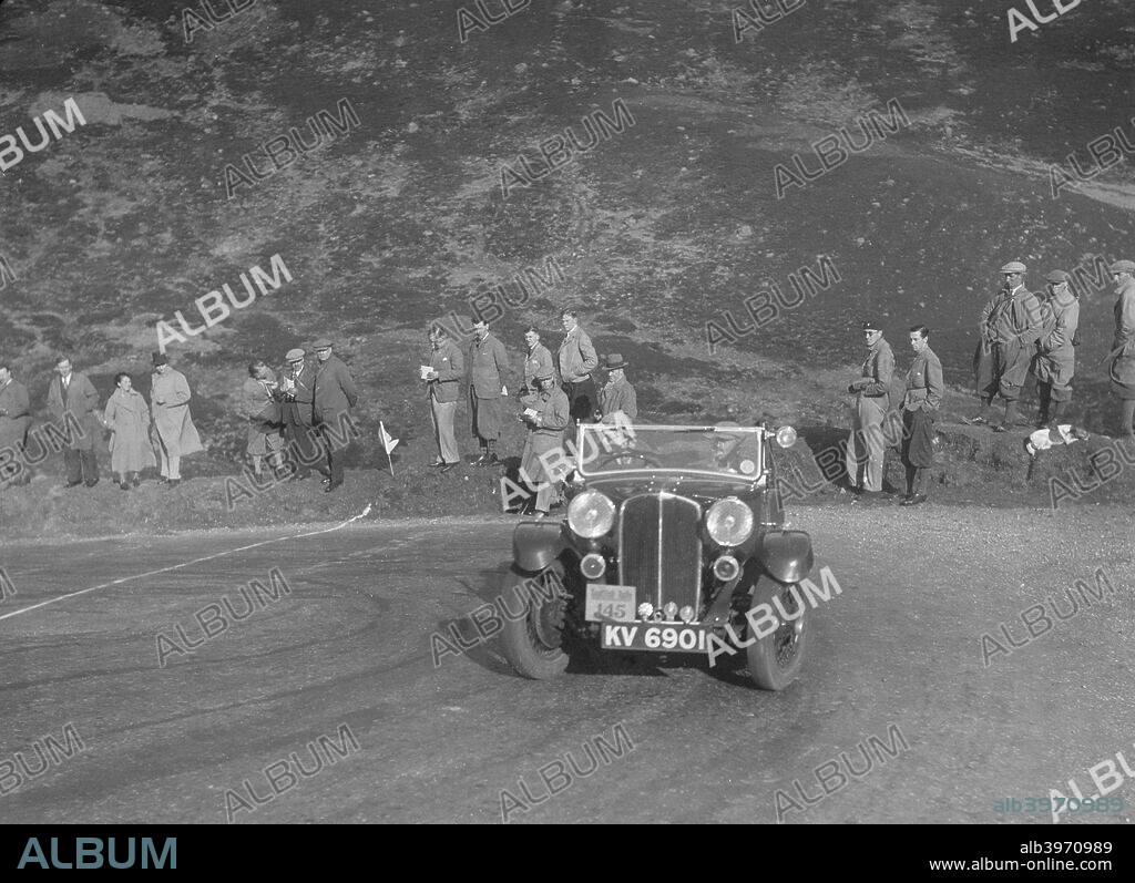 Triumph Gloria tourer. 1933 1087 cc. Vehicle Reg. No.  KV6901.  Event Entry No: 145. Driver: Montague-Johnstone, Mrs. M. Finished: 22nd out of 59. Place: R.S.A.C. Scottish Rally. Date: 10-14.6.34.