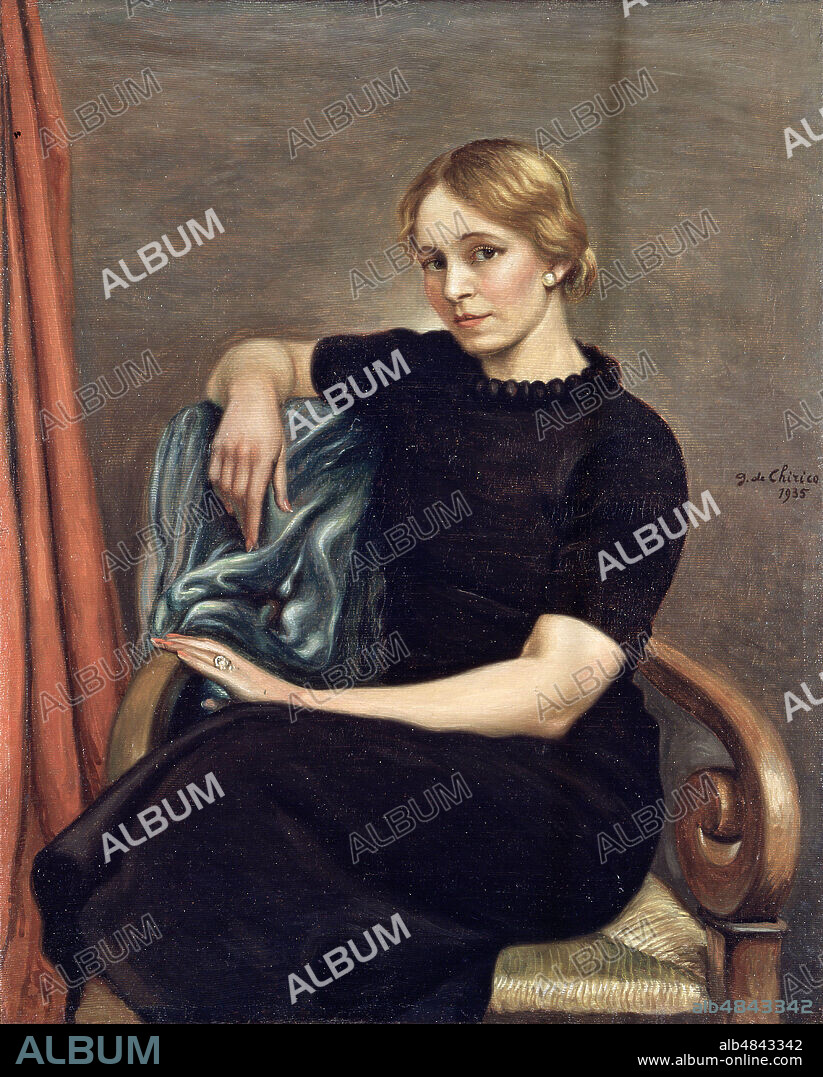 GIORGIO DE CHIRICO. Portrait of Isa with Black Dress (Ritratto di Isa in abito nero).
