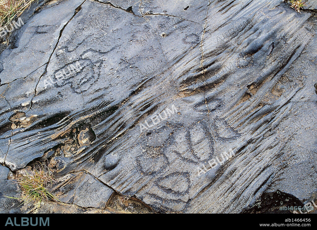 ARTE PREHISTORICO. NEOLITICO. ESPAÑA. PETROGLIFOS existentes en LOS LETREROS de EL JULAN, zona en la que se encuentra lo que fue un antiguo lugar de reunión guanche, llamado TAGOROR. EL HIERRO. Provincia de Santa Cruz de Tenerife. Canarias.